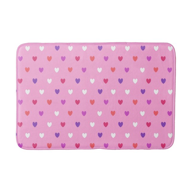 Polka hearts on pink bath mat (Front)