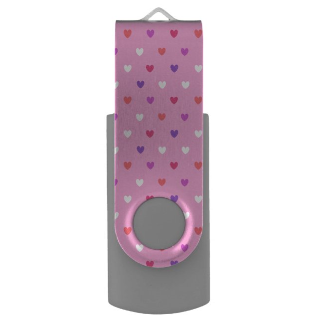 Polka hearts on pink flash drive (Front Vertical)