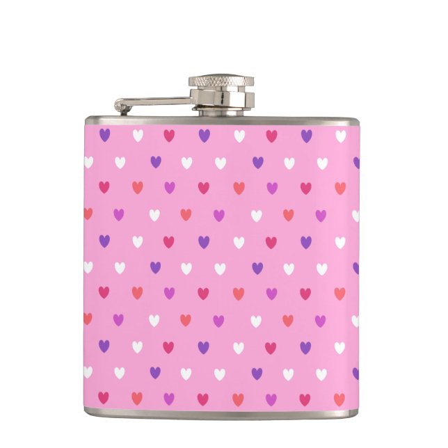 Polka hearts on pink flask (Front)