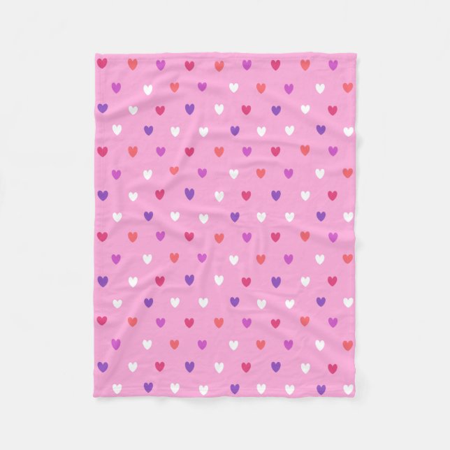 Polka hearts on pink fleece blanket (Front)
