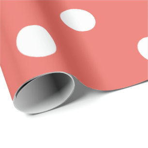 Polka Small Dots Coral Peach White Classic Elegant Wrapping Paper