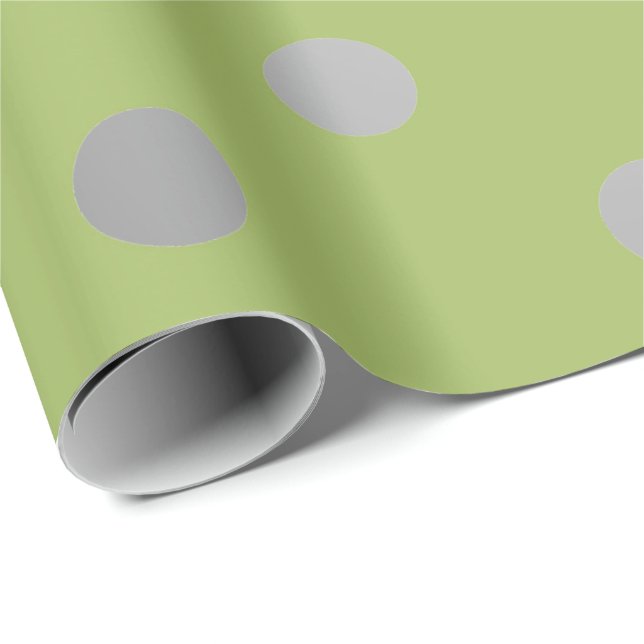 Polka Small Dots Greenly Green Pea Silver Gray Wrapping Paper (Roll Corner)