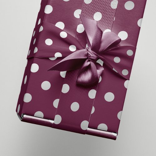 Polka Small Dots Maroon Plum Burgundy Silver Gray Wrapping Paper