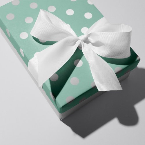 Polka Small Dots Mint Green Pastel Silver Gray Wrapping Paper