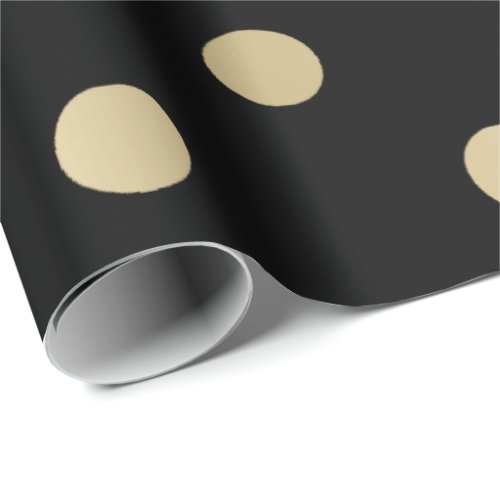 Polka Small Dots Stripes Black Sepia Faux Gold Wrapping Paper