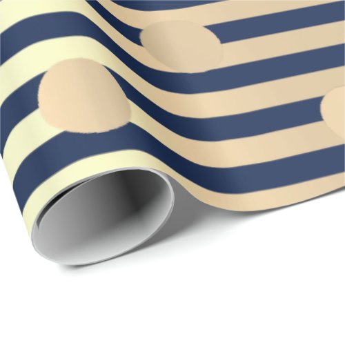 Polka Small Dots Stripes Blue Navy Foxier Gold Wrapping Paper