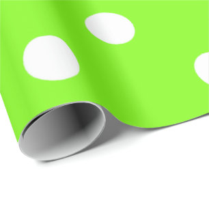 Polka Small White Dots Bright Vivid Lime Green Wrapping Paper