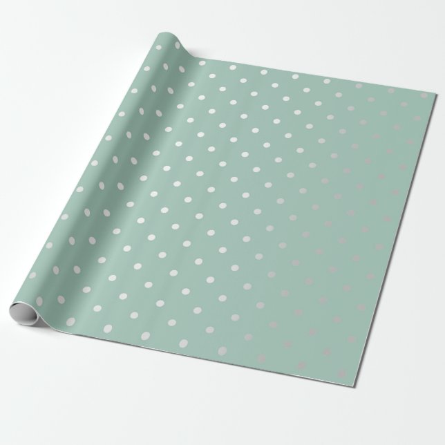 Polka Tiny Small Dots Silver Gray Mint Green Paste Wrapping Paper (Unrolled)