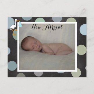Polkadot Baby Boy Birth Announcement Postcard