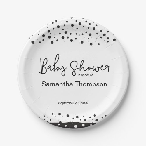 Polkadot black and white personalized Baby Showe Paper Plates