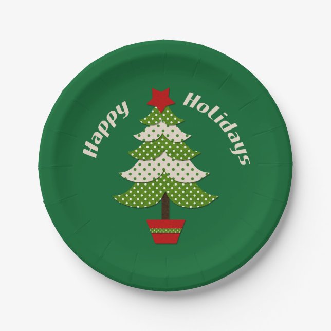 Polkadot Christmas Tree Paper Plates (Front)