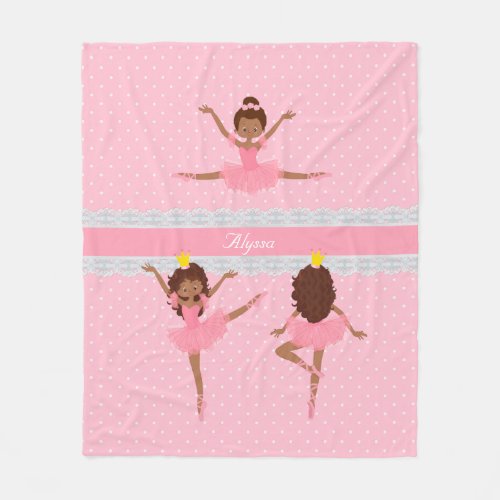 Polkadot Lace Pink Ballerina Pattern Fleece Blanket