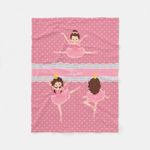 Polkadot Lace Pink Ballerina Pattern Fleece Blanket