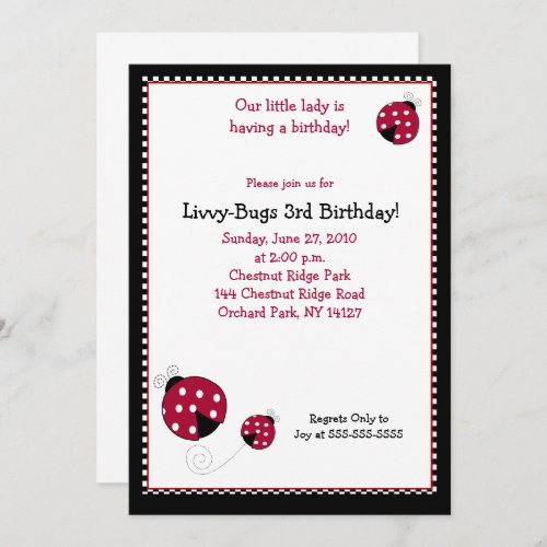 Polkadot Ladybug 5x7 Birthday Invitation