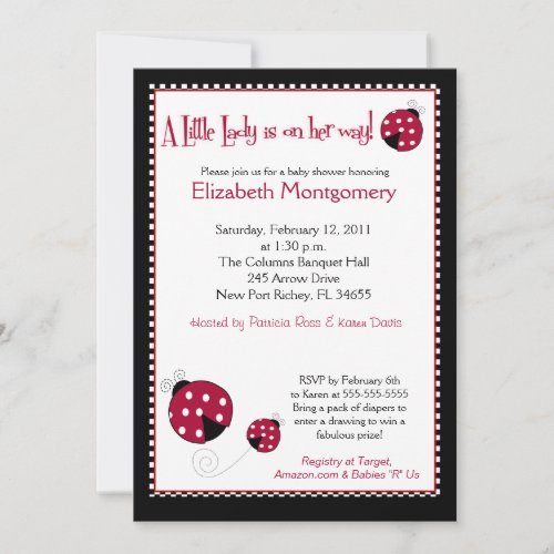 Polkadot Ladybug Baby Shower 5x7 Invitation