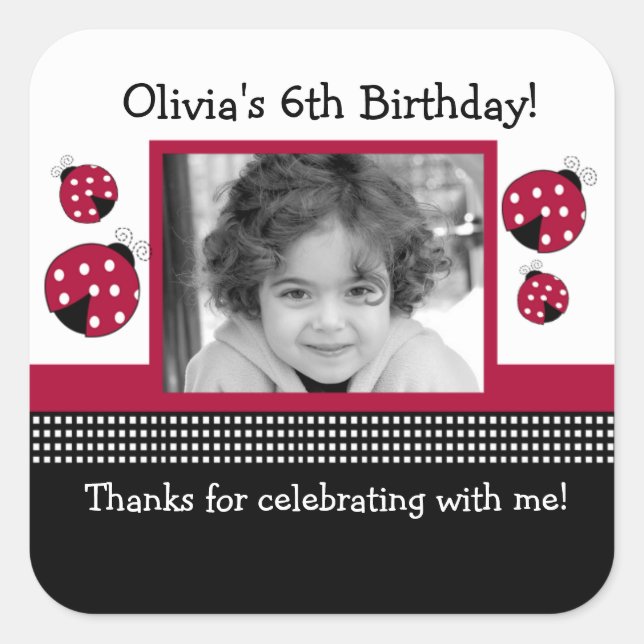 Polkadot Ladybug Red/Black SQUARE Favor Sticker (Front)