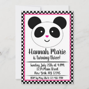 Polkadot Panda Party Birthday Invitation