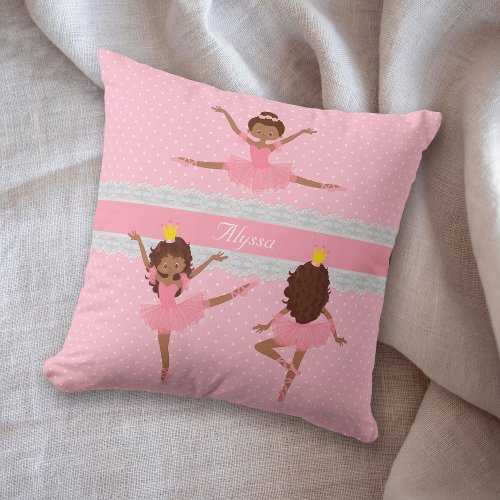 Polkadot Pattern Lace Pink Ballerina Throw Pillow