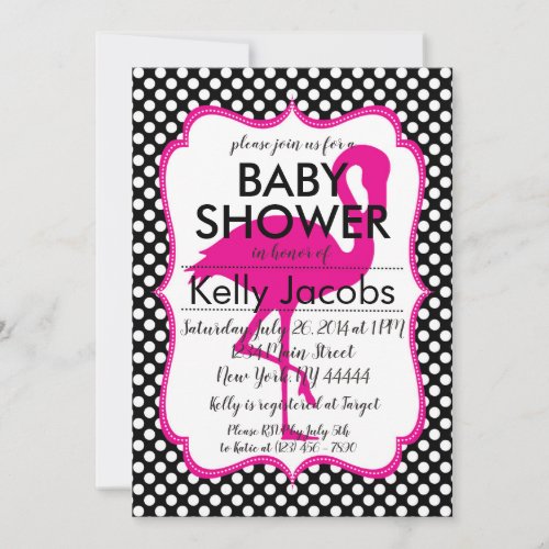 Polkadot Pink Flamingo Baby Shower Invitation