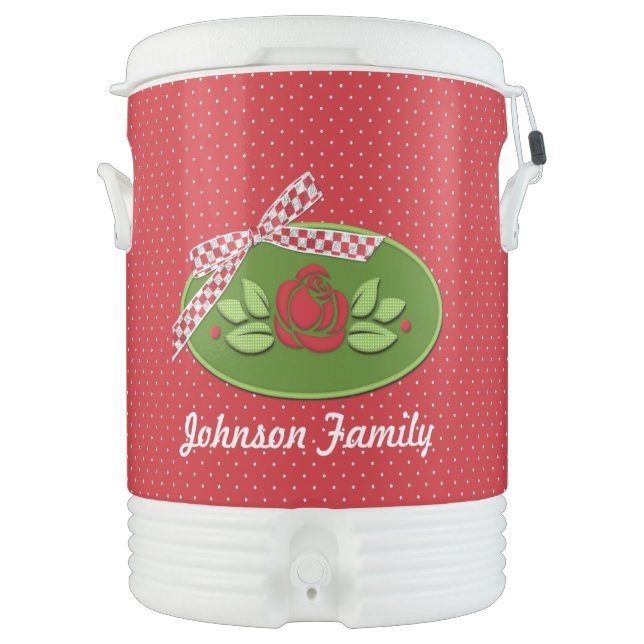 Polkadot Roses, Red-Igloo Cooler, Ten Gal. Beverage Cooler (Front)