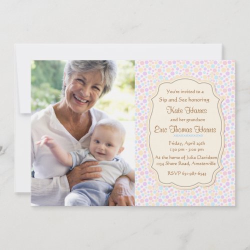 Polkadot Sip and See Photo Invitation