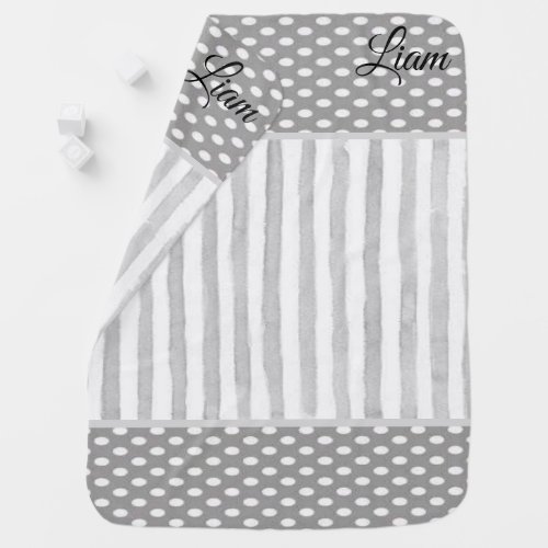 Polkadot Stripe Grey White Blanket