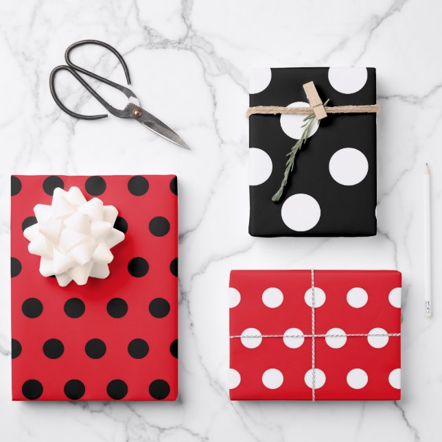 Polkadot Wrapping Papers - Red and Black Polkadots Paper Sheets (Front)