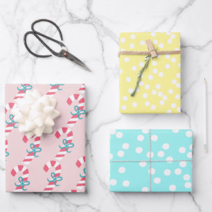 Polkadots & Candy Canes: Trendy 'Candy Christmas' Wrapping Paper Sheets