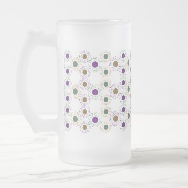 Polkadots (gold/green/purple) frosted glass beer mug (Left)