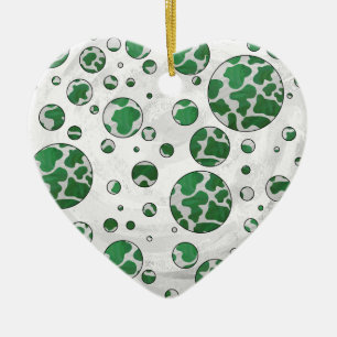Polks Dot Cow Green and White Print Ceramic Ornament