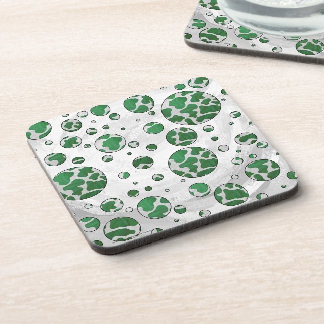 Polks Dot Cow Green and White Print Drink Coaster (Left Side)
