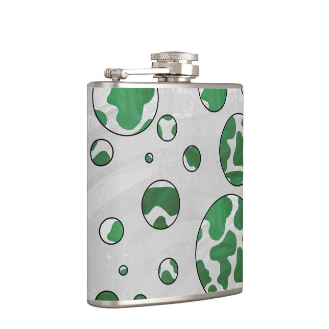 Polks Dot Cow Green and White Print Flask (Right)