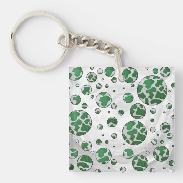 Polks Dot Cow Green and White Print Keychain (Front)