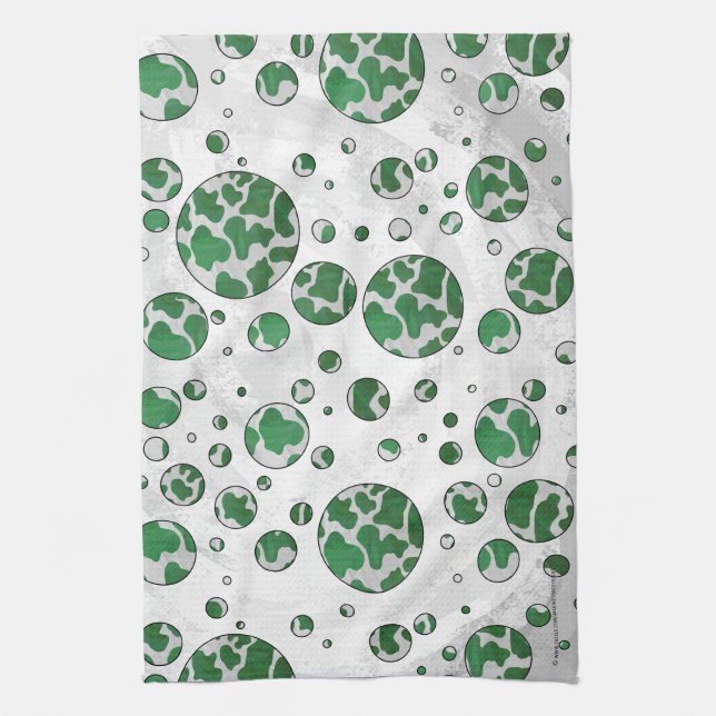 Polks Dot Cow Green and White Print Kitchen Towel (Vertical)