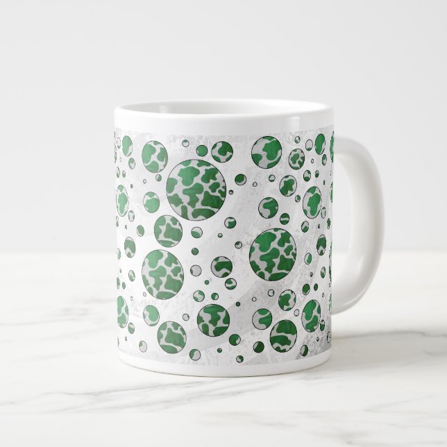 Polks Dot Cow Green and White Print Large Coffee Mug (Front Right)