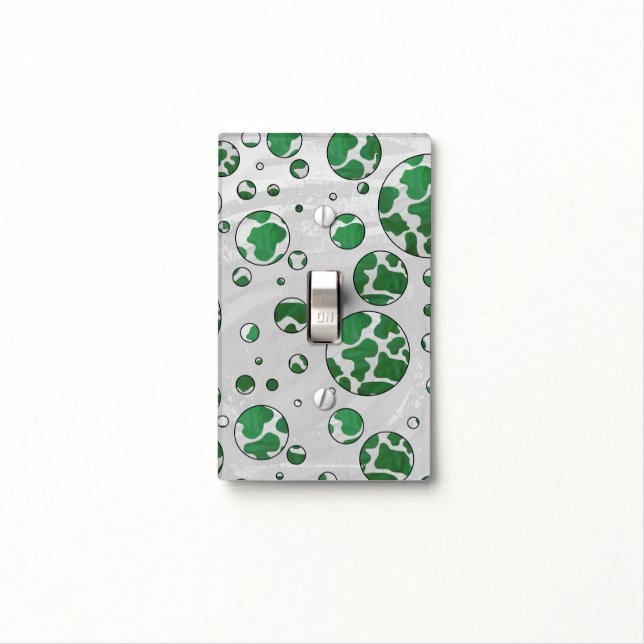 Polks Dot Cow Green and White Print Light Switch Cover (In Situ)