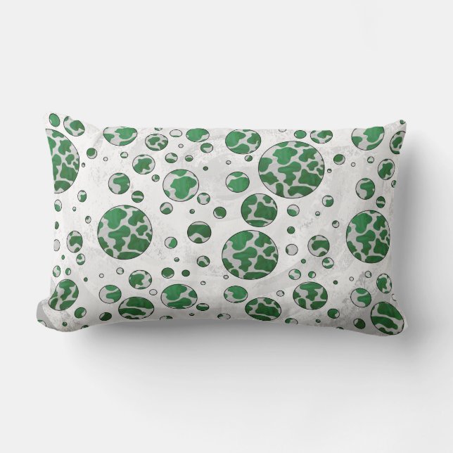 Polks Dot Cow Green and White Print Lumbar Pillow (Front)