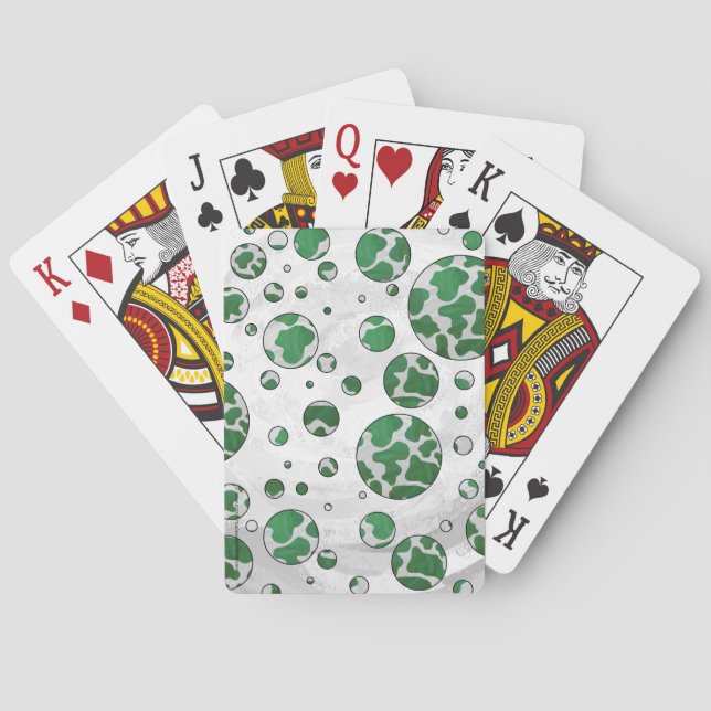 Polks Dot Cow Green and White Print Poker Cards (Back)