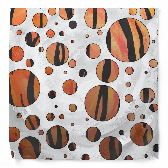 Polks Dot Tiger Hot orange and Black Print Bandana (Front)