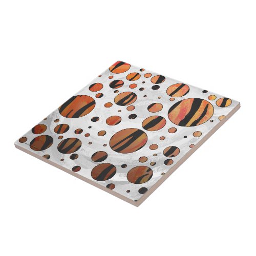 Polks Dot Tiger Hot orange and Black Print Ceramic Tile