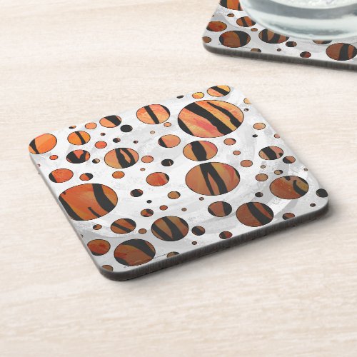 Polks Dot Tiger Hot orange and Black Print Coaster