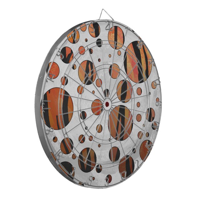 Polks Dot Tiger Hot orange and Black Print Dartboard (Front Left)