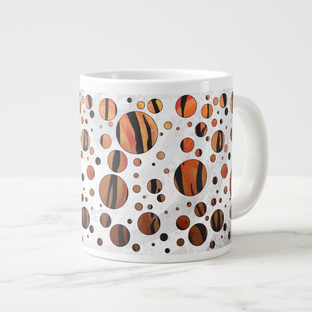 Polks Dot Tiger Hot orange and Black Print Giant Coffee Mug (Front Right)