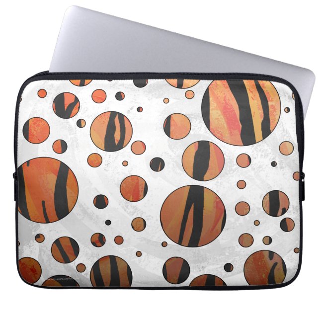 Polks Dot Tiger Hot orange and Black Print Laptop Sleeve (Front)