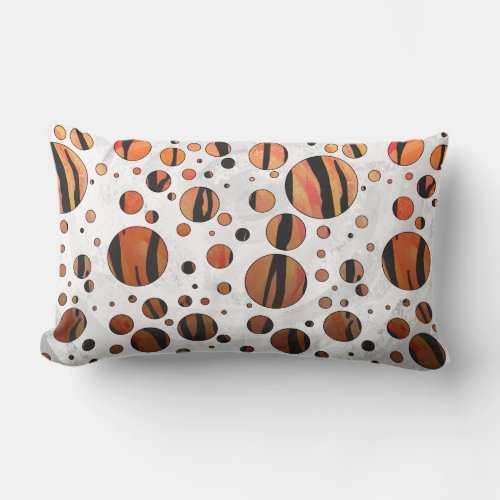 Polks Dot Tiger Hot orange and Black Print Lumbar Pillow