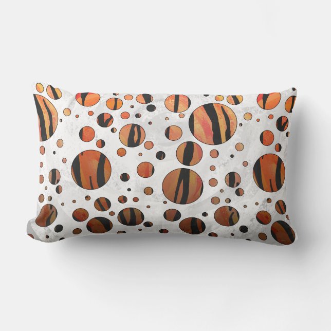 Polks Dot Tiger Hot orange and Black Print Lumbar Pillow (Front)