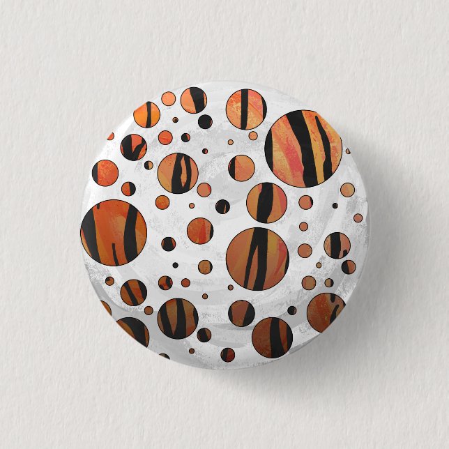 Polks Dot Tiger Hot orange and Black Print Pinback Button (Front)