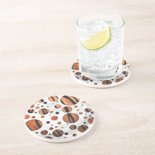 Polks Dot Tiger Hot orange and Black Print Sandstone Coaster