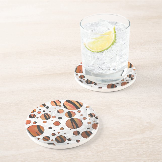 Polks Dot Tiger Hot orange and Black Print Sandstone Coaster (Side)