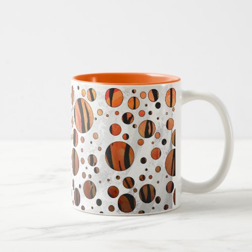 Polks Dot Tiger Hot orange and Black Print Two_Tone Coffee Mug